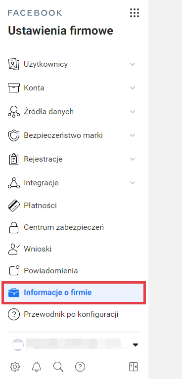 Facebook > Ustawienia firmowe > Informacje o firmie
