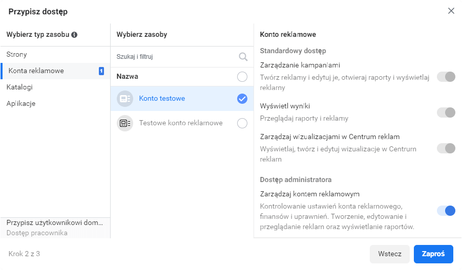 Przypisywanie dostępu do Menedżera firmy kolejnym osobom