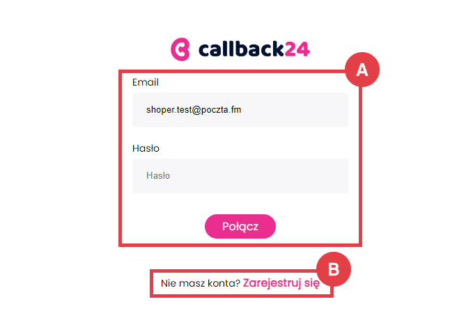 Panel administracyjny sklepu > Dodatki i integracje > Moje aplikacje > Callback24 > Logowanie