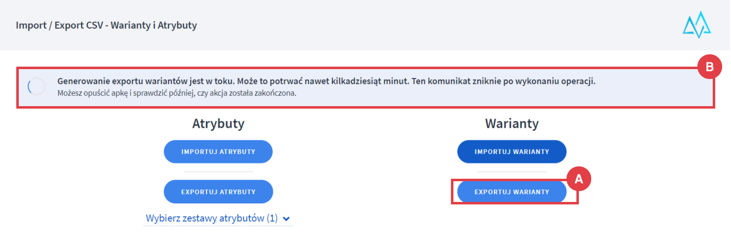 Aplikacja Import / Export CSV - Warianty i Atrybuty > Konfiguracja > Exportuj Warianty