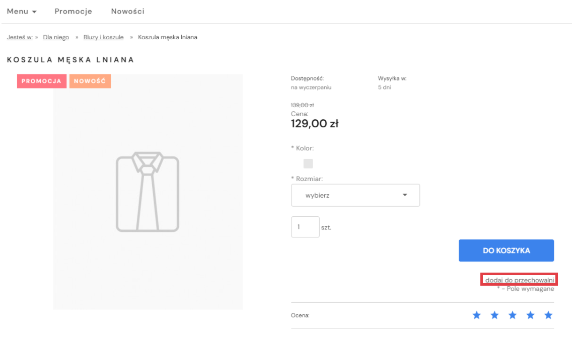 Strona sklepu Shoper > Karta produktu > Przechowalnia
