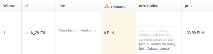 Przykład komunikatu błędu: shipping