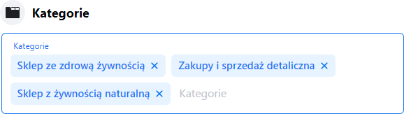 Formularz dodawania dodatkowych kategorii do strony na Facebook