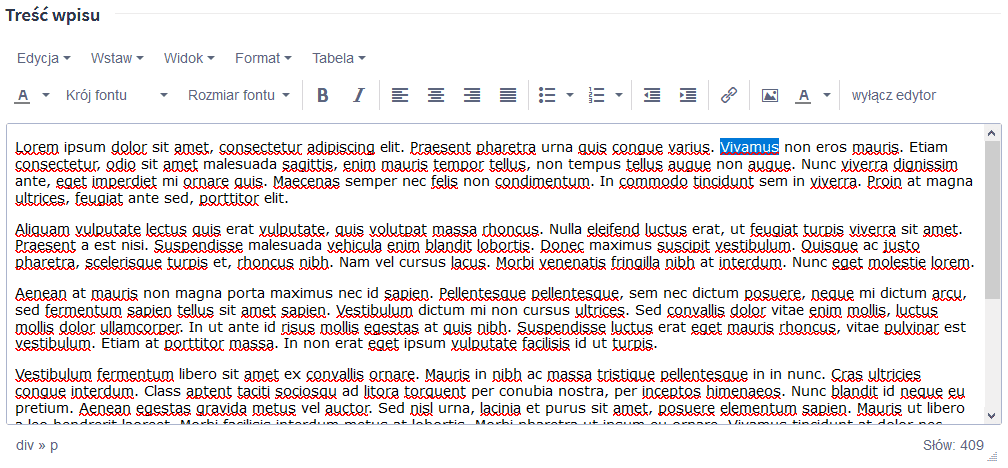 Zaznacz wybrane słowo, na którym chcesz dodać link z lokowaniem produktu