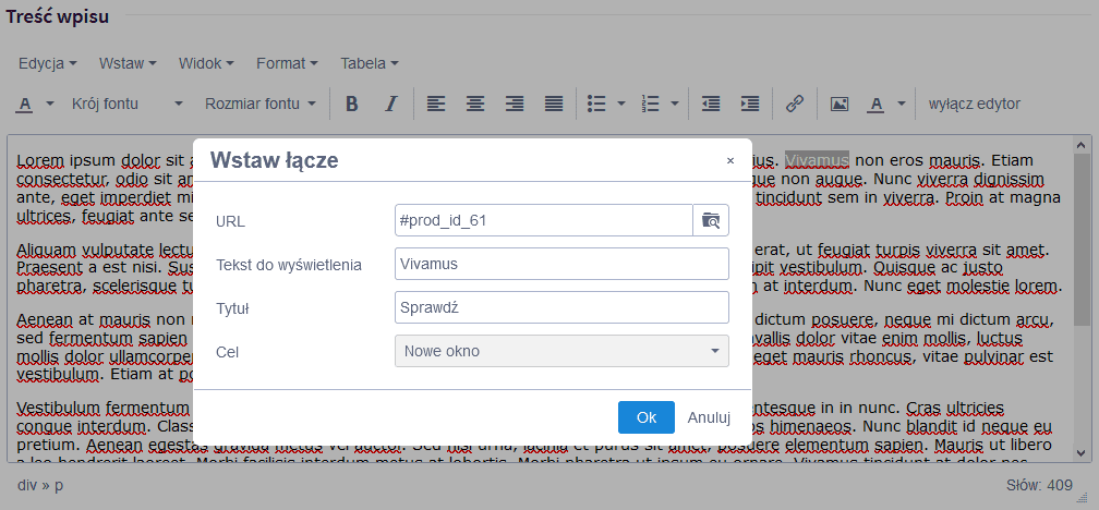 Uzupełnij formularz dodawania łącza