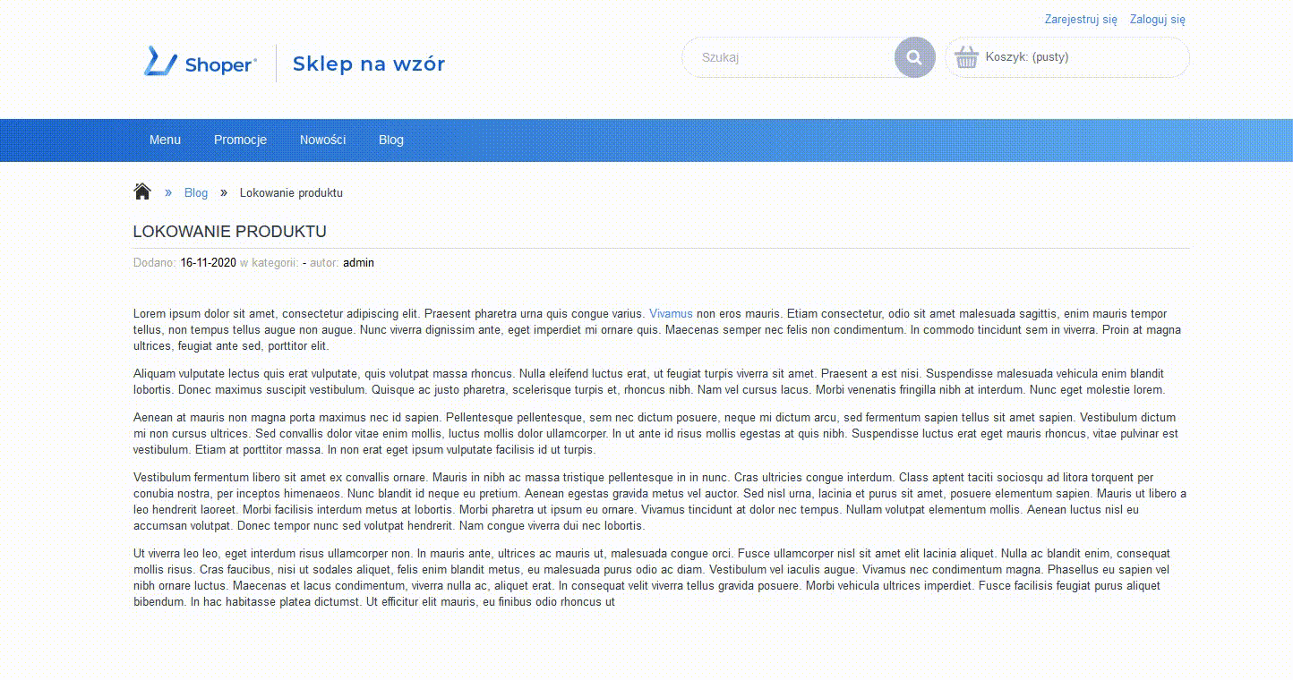 Przykład jak wygląda dodane lokowanie produktu na stronie informacyjnej