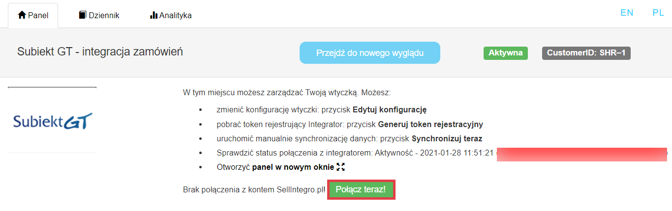 Utwórz połączenie z kontem SellIntegro.pl Panel administracyjny sklepu > Dodatki i integracje > Moje aplikacje > Przesyłanie zamówień z Shoper do Subiekt GT > Edycja scenariusza