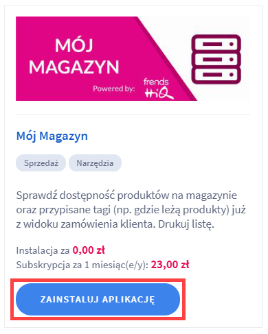 Aplikacja Mój magazyn