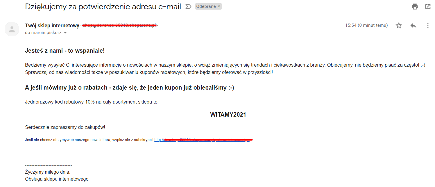 Wiadomość e-mail > Potwierdzenie adresu e-mail subskrybenta