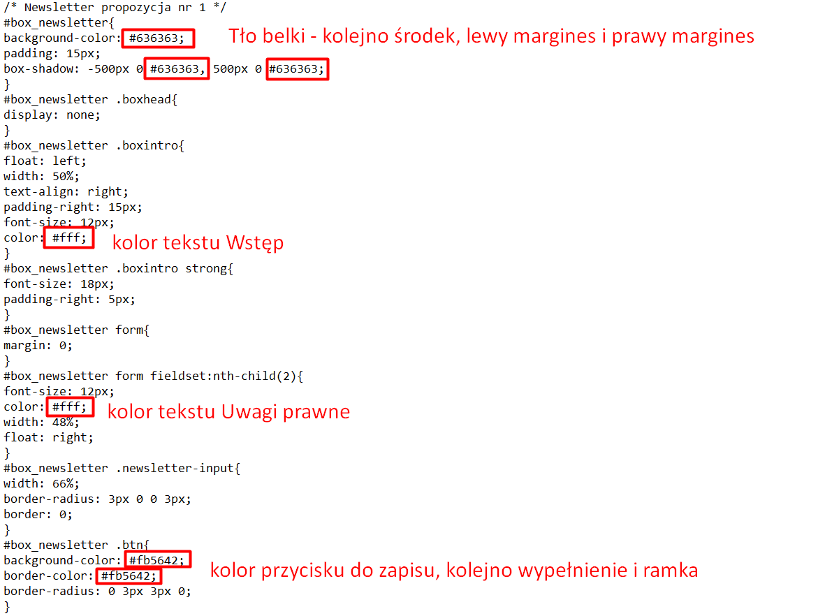 Kod CSS dla formularza zapisu do newslettera