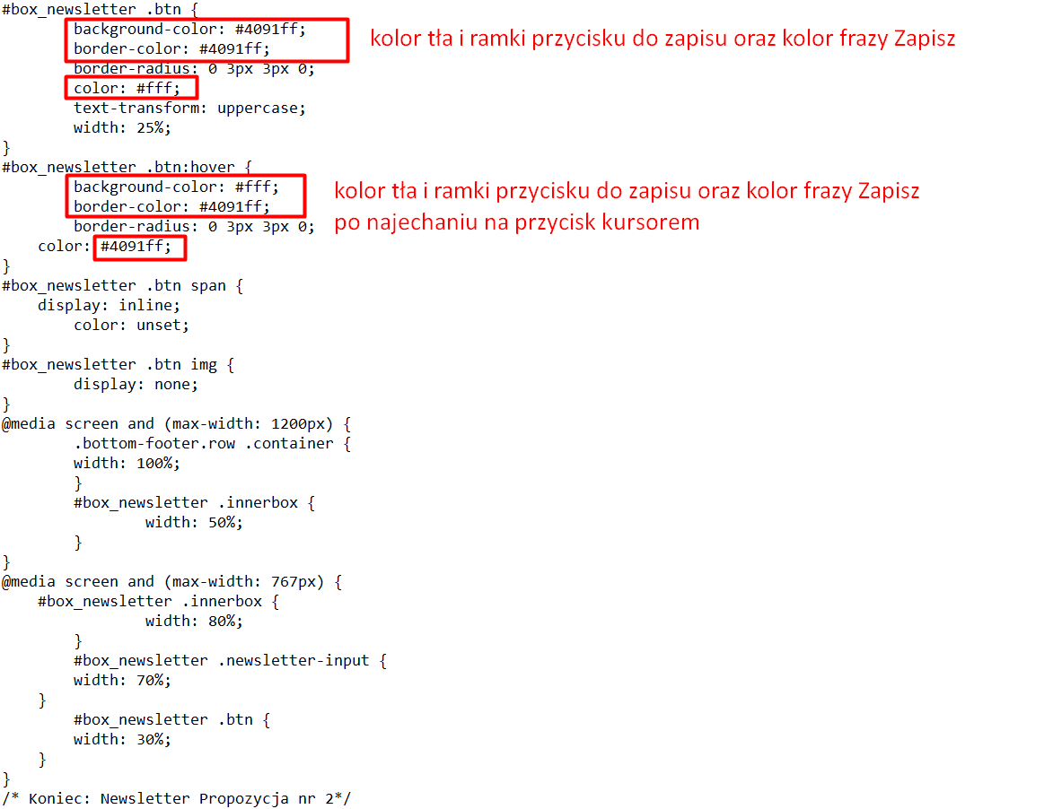 Kod CSS dla drugiej propozycji wyglądu modułu zapisu do newslettera