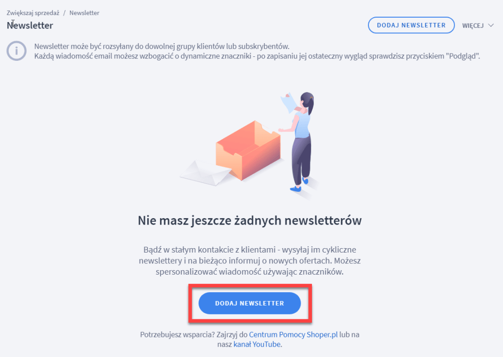 Dodawanie nowego newslettera w sklepie internetowym Shoper
