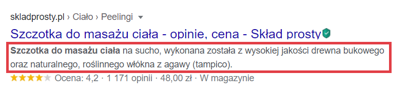 Meta description w wynikach wyszukiwania Google