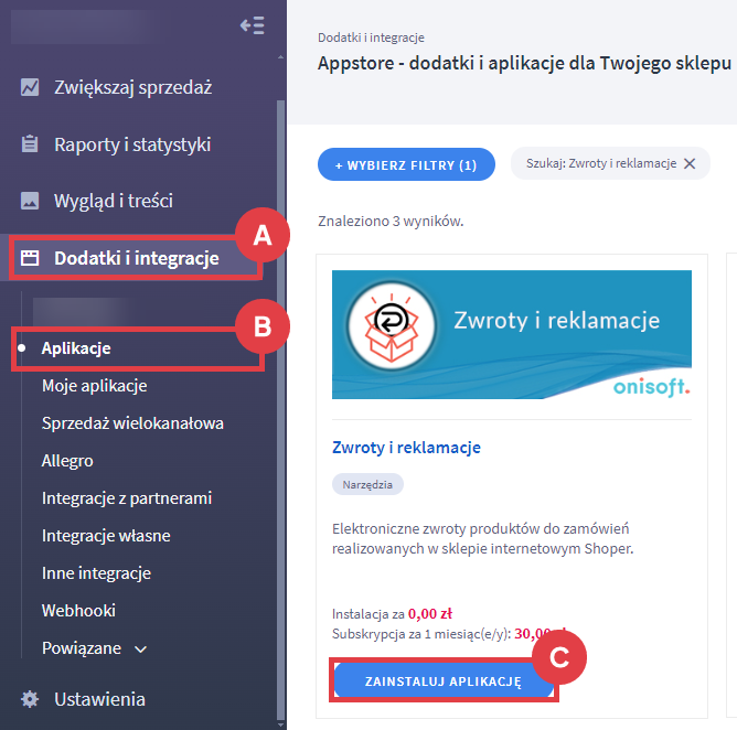Skorzystaj z narzędzia do zwrotów i reklamacji w sklepie internetowym na platformie Shoper Panel administracyjny sklepu > Dodatki i integracje > Aplikacje > Zwroty i reklamacje