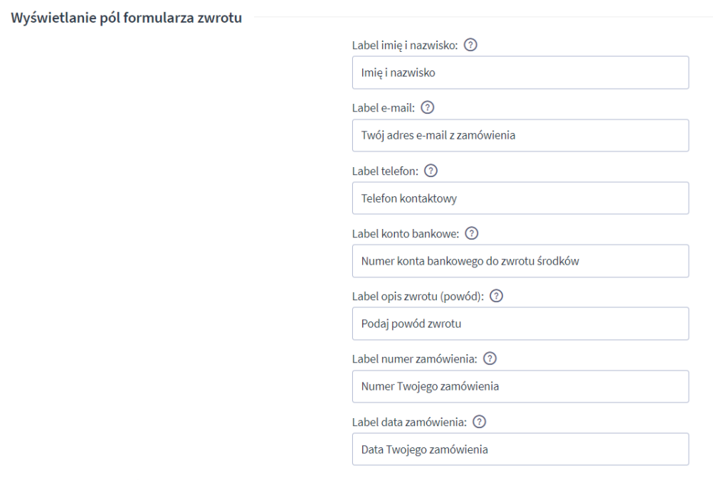 Uzupełnij pola w formularzu zwrotu na stronie informacyjnej Panel administracyjny sklepu > Wygląd i treści > Strony informacyjne > Dodaj stronę > Wyświetlanie pól formularza zwrotu