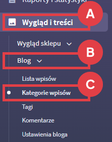 Panel administracyjny sklepu > Wygląd i treśći > Blog > Kategorie wpisów