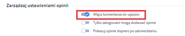 Panel administracyjny sklepu > Wygląd i treści > Blog > Ustawienia bloga > Sekcja: Zarządzaj ustawieniami opinii