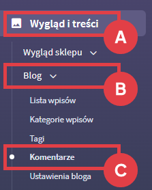 Panel administracyjny sklepu > Wygląd i treści > Blog > Komentarze