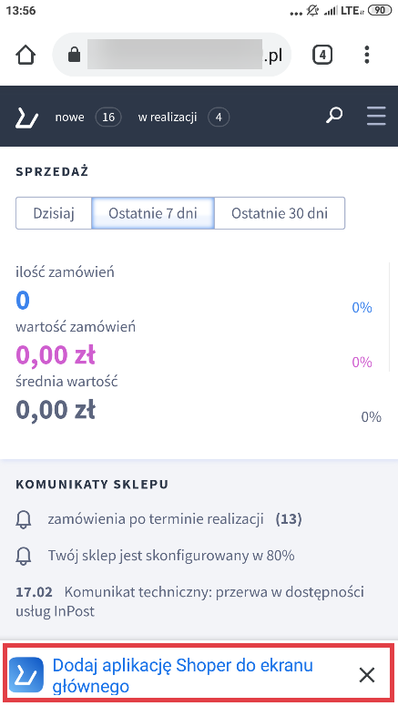 Podgląd Panelu administracyjnego sklepu na urządzeniu mobilnym z systemem Android