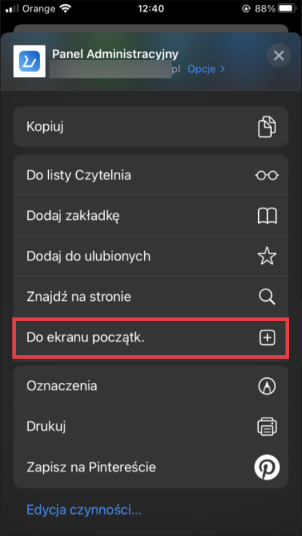 Urządzenie mobilne z systemem iOS > Dodaj aplikację do ekranu początkowego