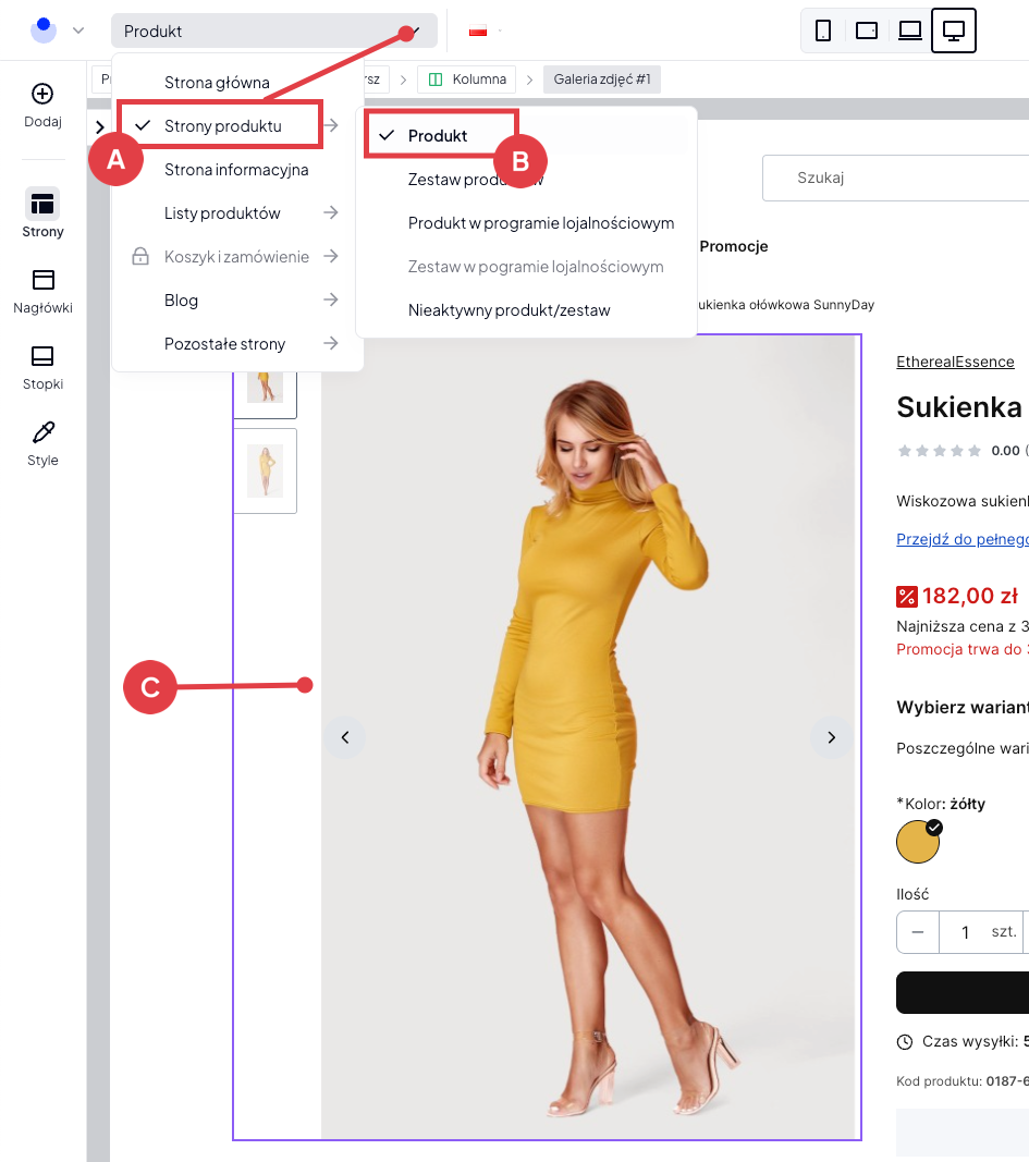 Moduł: Galeria zdjęć widoczny w edycji strony produktu