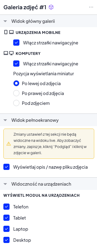 Ustawienia dostępne w module Galeria zdjęć