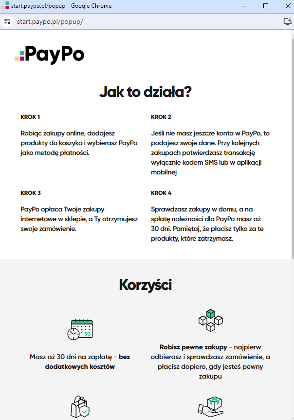 Front sklepu > Karta produktu > Pop-up PayPo