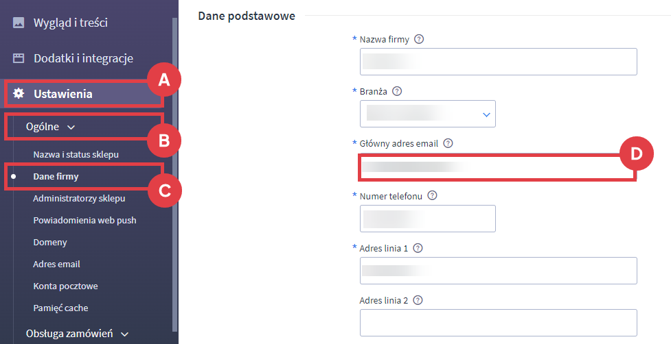 Wpisz właściwy adres e-mail do kontaktu z klientami sklepu Panel administracyjny sklepu > Ustawienia > Ogólne > Dane firmy > Główny adres email