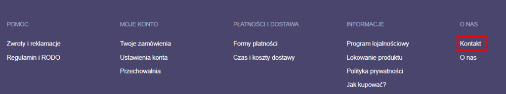 Przykład dodanego linka: Kontakt w menu dolnym / stopce sklepu (footer) Umieszczenie strony kontaktowej w stopce sklepu internetowego Shoper