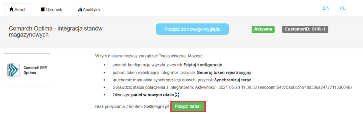 Połącz sklep Shoper z kontem SellIntegro.pl Panel administracyjny sklepu > Dodatki i integracje > Moje aplikacje > Aktualizacja stanów magazynowych z Comarch ERP Optima do sklepu Shoper > Panel