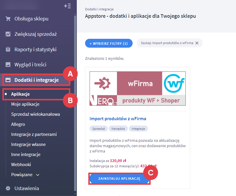 Skorzystaj z integracji do importu produktów z systemu wFirma Panel administracyjny sklepu > Dodatki i integracje > Aplikacje > Import produktów z wFirma