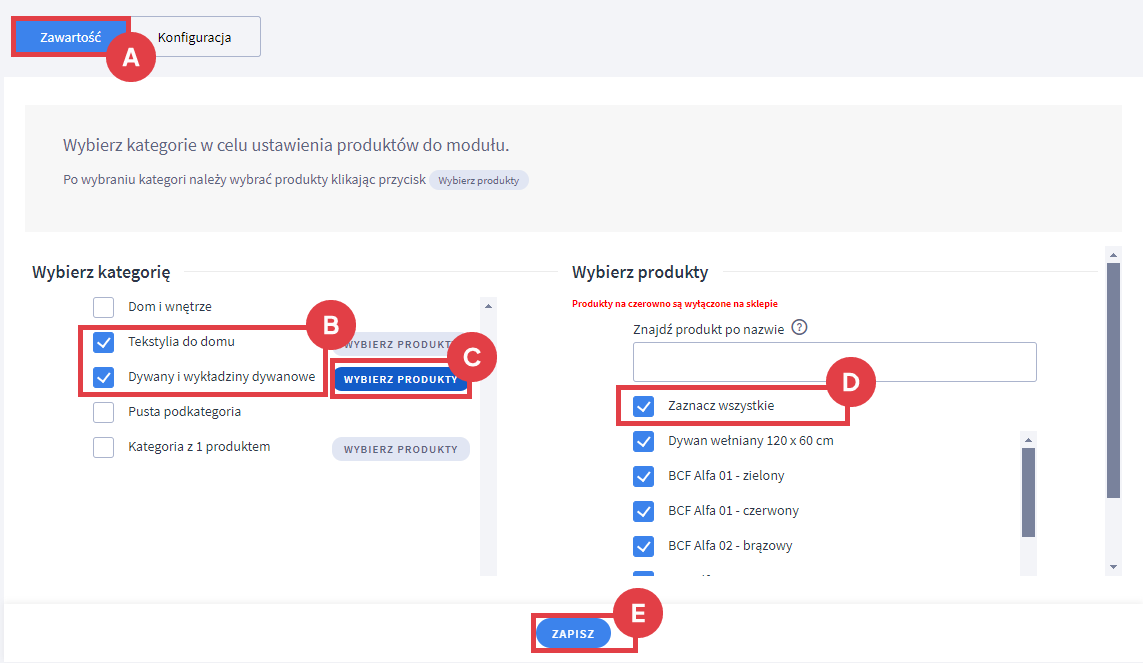 Panel administracyjny sklepu > Dodatki i integracje > Moje aplikacje > Galeria produktów > Zawartość