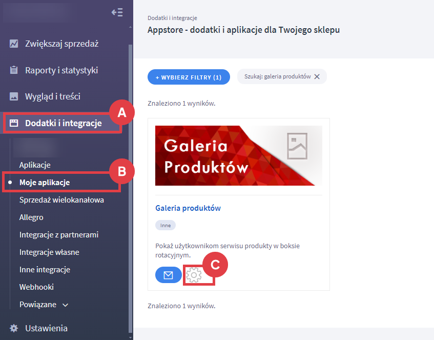 Panel administracyjny sklepu > Dodatki i integracje > Moje aplikacje > Galeria produktów