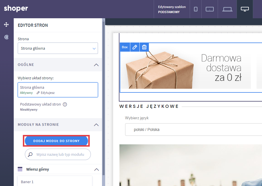 Shoper Visual Editor > Moduły na stronie