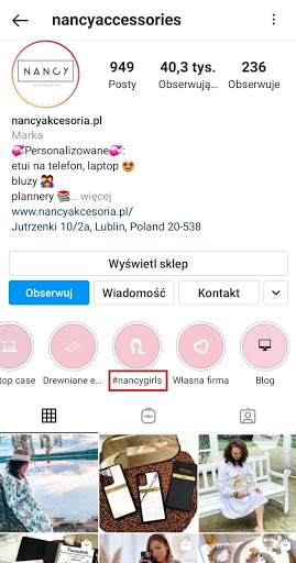 Przykład konta na Instagram z utworzonym własnym hasztagiem dla fanów