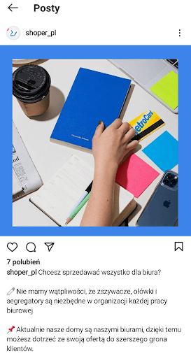 Przykład oryginalnego pomysłu na opublikowane zdjęcie produktu na Instagramie
