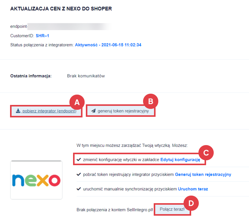 Panel administracyjny sklepu > Dodatki i integracje > Aplikacje > Aktualizacja cen z aktualnego cennika z Subiekt Nexo PRO do Shoper > Panel aplikacji