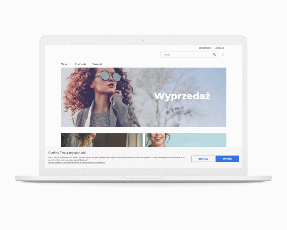 Strona sklepu internetowego Shoper > Widget Cookies > Dostosowywanie ustawień plików cookies