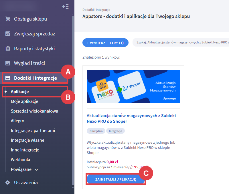 Skorzystaj z wtyczki do aktualizacji stanów magazynowych z Subiekt Nexo PRO do Shoper Panel administracyjny sklepu > Dodatki i integracje > Aplikacje > Aktualizacja stanów magazynowych z Subiekt Nexo PRO do Shoper