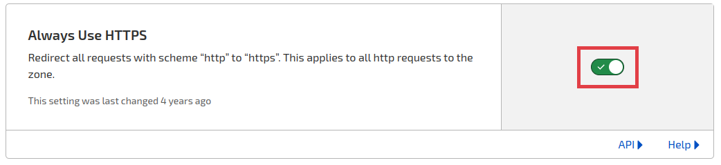 W sekcji Edge Certificates włącz: Always Use HTTPS Panel Cloudflare - SSL / TLS