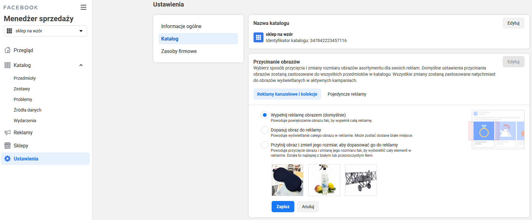 Dostępne opcje katalogów w sekcji menu: Ustawienia > Katalog