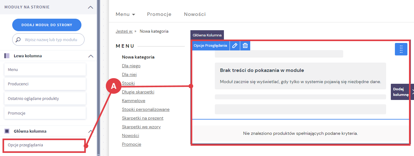 Shoper Visual Editor > Strony z listą produktów > Opcje przeglądania > Główna kolumna