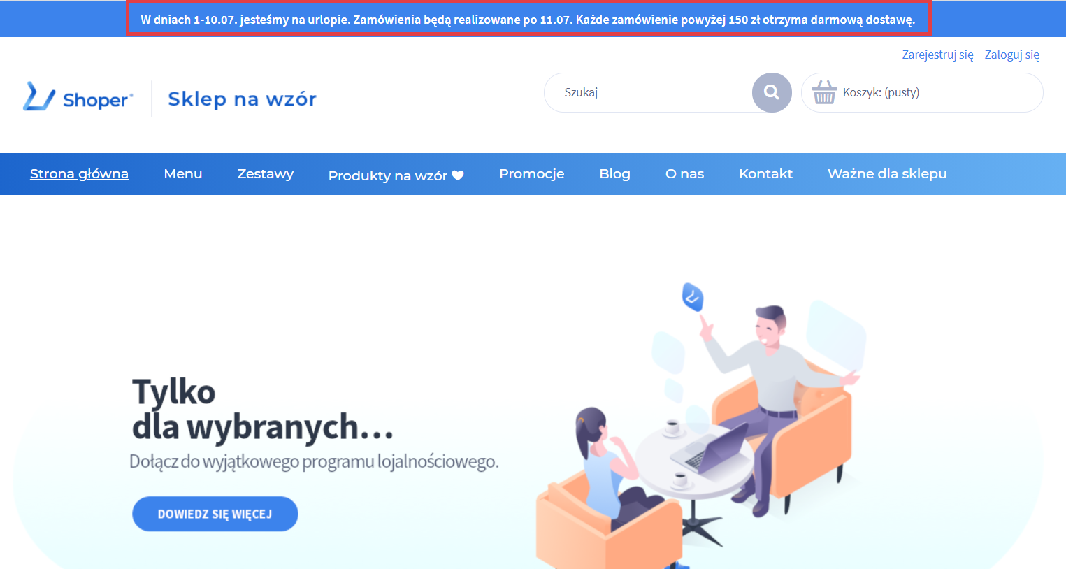 Widok strony sklepu > Aplikacja Hot Info