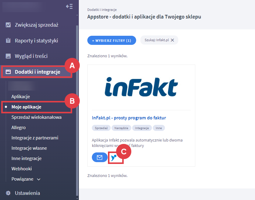 Panel administracyjny sklepu > Dodatki i integracje > Moje aplikacje > Infakt.pl - prosty program do faktur