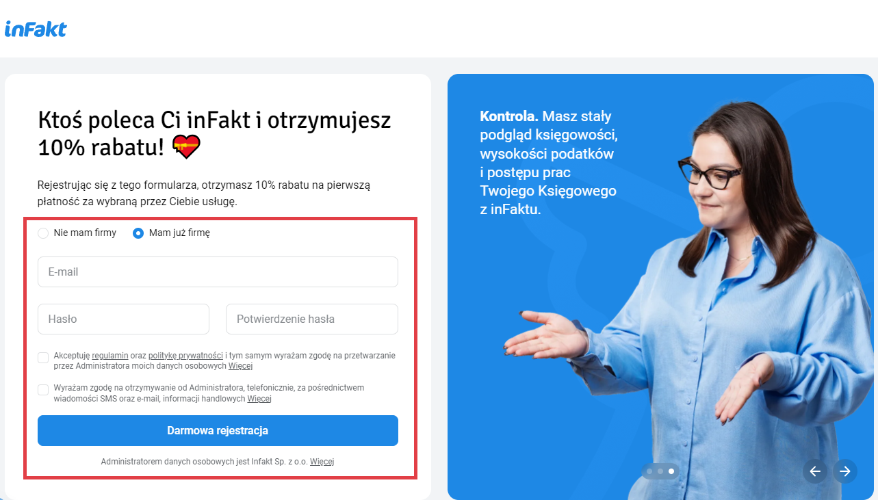 Portal Infakt.pl > Darmowa rejestracja