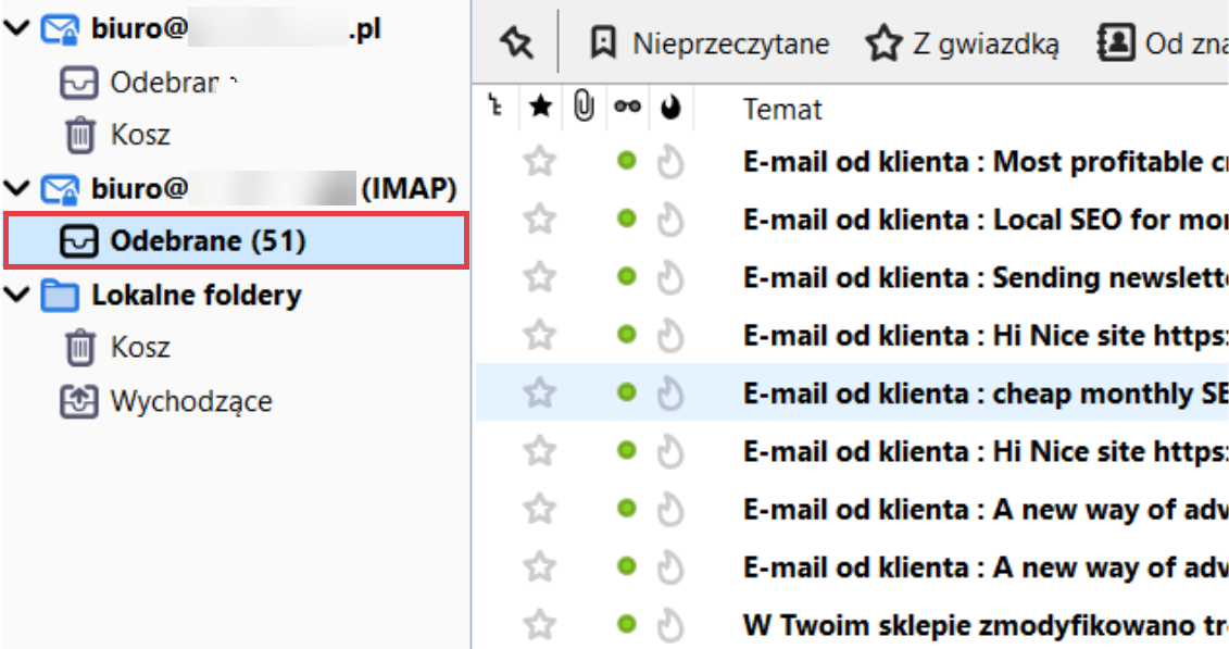 Program Thunderbird > Folder Odebrane > Zawartość wiadomości e-mail