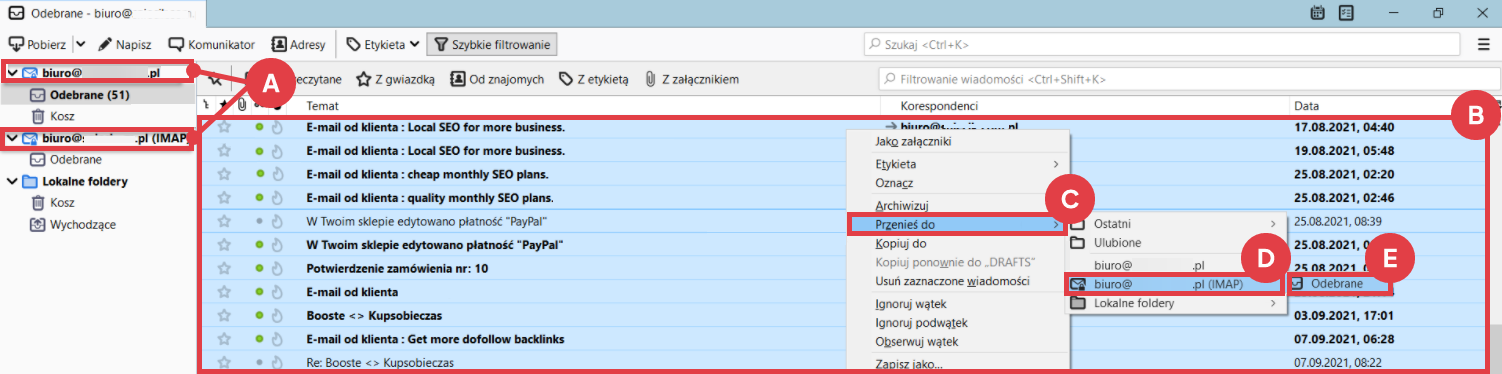 Program Thunderbird > Zawartość skrzynki pocztowej > Przenoszenie wiadomości