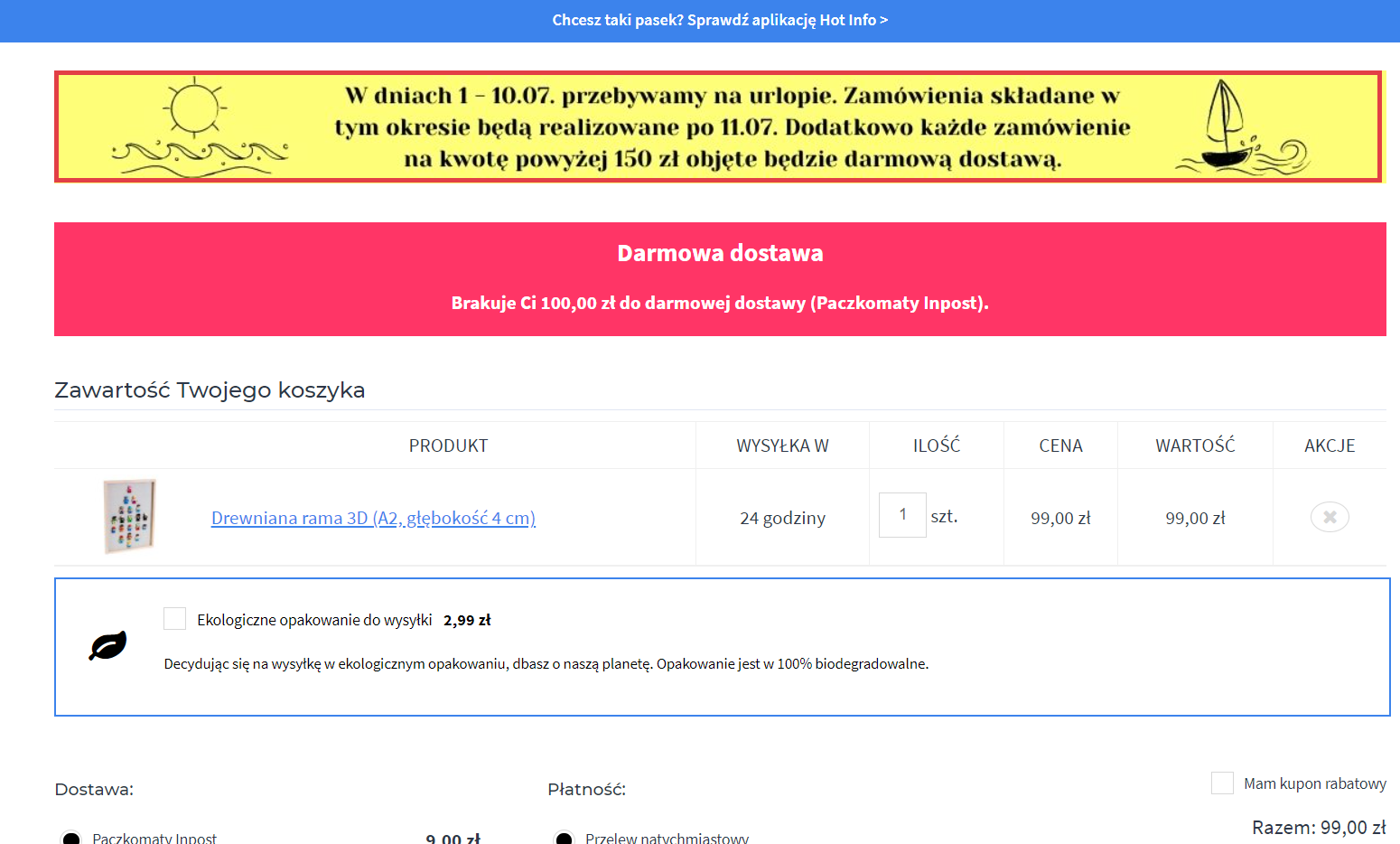Widok strony sklepu Shoper > Moduł graficzny w koszyku
