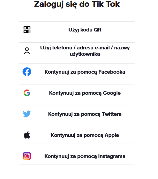 Dostępne sposoby zakładania nowego profilu na TikTok Metody zakładania nowego konta na TikTok
