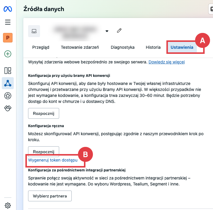 Wygeneruj token dostępu dla danego piksela Facebook Manager